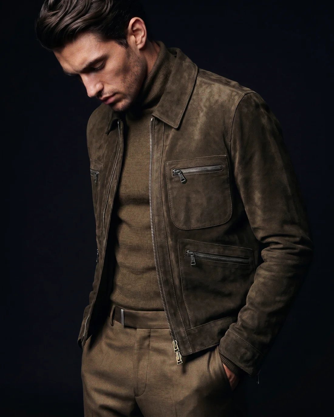 Recreated Tom Ford menswear campaign image, chiaroscuro lighting.